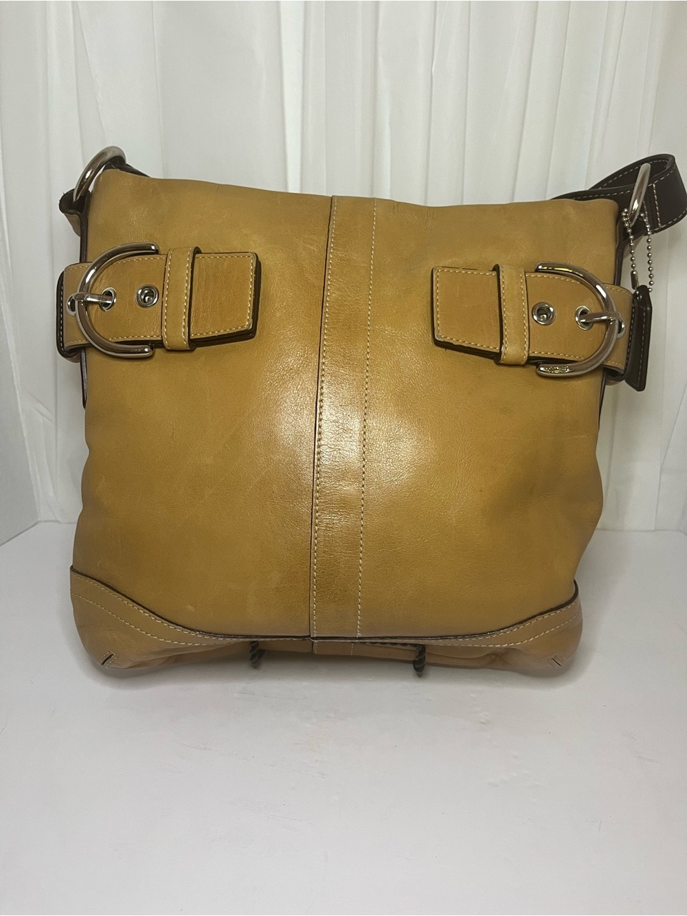 Coach Vintage Double Buckle Tan Leather Crossbody Bag